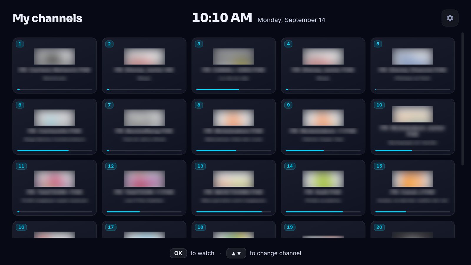 Simple Mode: a grid of large tiles showing the chosen channels