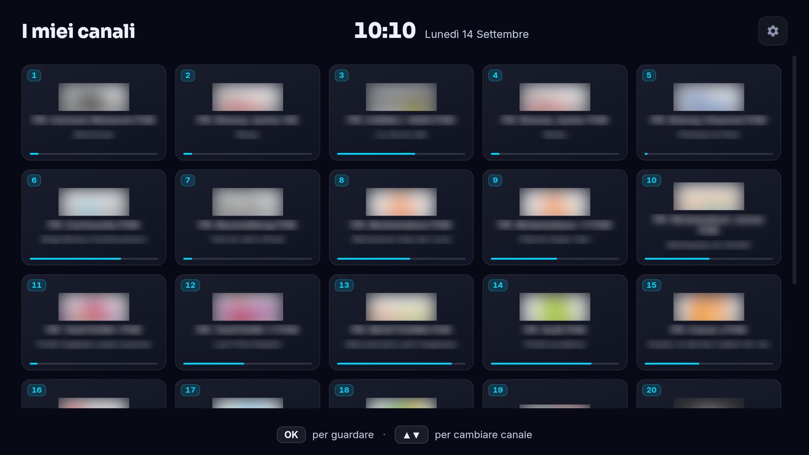 Modo Semplice: un mosaico di grandi riquadri con i canali scelti